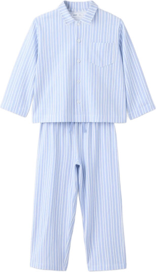 Mango Full Cotton Striped Pyjama Set Blue 116