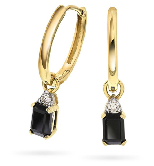 Michelle, Øreringer i 585 gult gull med diamanter 0,08 ct og sort onyx