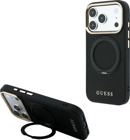 GUESS Ring Stand 360 Grained Classic Logo MagSafe Case for iPhone 18 Pro Max / 17 Pro Max - Black