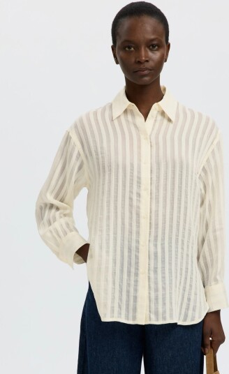 Selected Slftoran Oversized Ls Striped Shirt B Cream 42