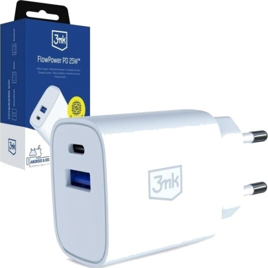 3Mk Flowpower 25W 1A1c Pd Qc4+ Hvit Lader 3Mk Flowpower 25W 1A1c Pd Qc4+ Hvit Lader