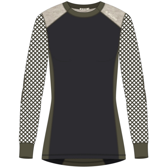 Aclima W"s Woolnet Hybrid Crewneck Jet Black/Tarmac/Beige Melange Jet Black/Tarmac/Beige Melange XL