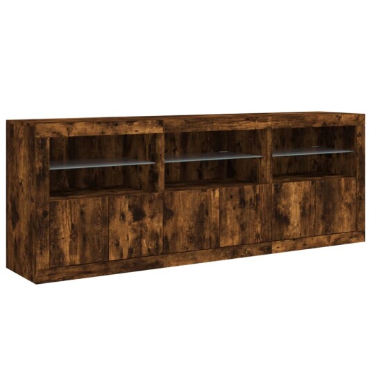 vidaXL Skjenk med LED-lys røkt eik 181,5x37x67 cm