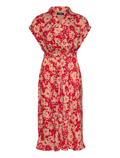 Lauren Women Floral Belted Crepe Dress Red 46 Lauren Women Floral Belted Crepe Dress Red 46