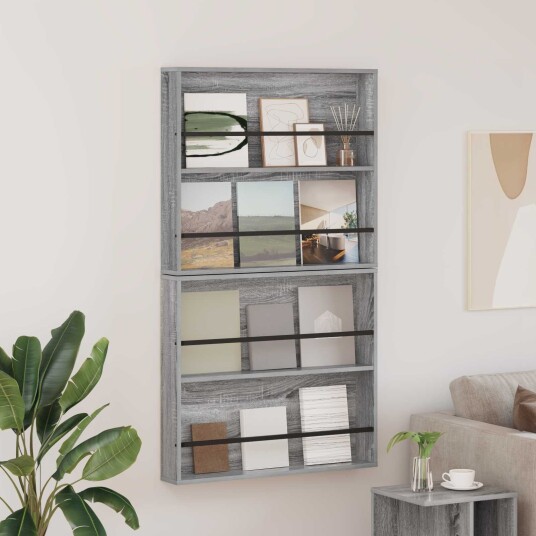 vidaXL Magasinreol 2 pcs Grå Sonoma 80 x 12 x 70 cm Konstruert tre