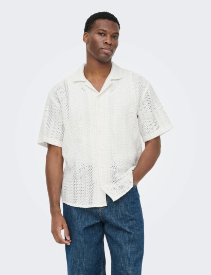 ONLY & SONS Onsdani Crochet Ss Shirt Noos White S