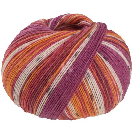 Lana Grossa Meilenweit 100 SETA Giappone Garn 3386 Brun/Fuchsia/Terrakottarød/Ecru/Grå/Mandarin/Rødlilla