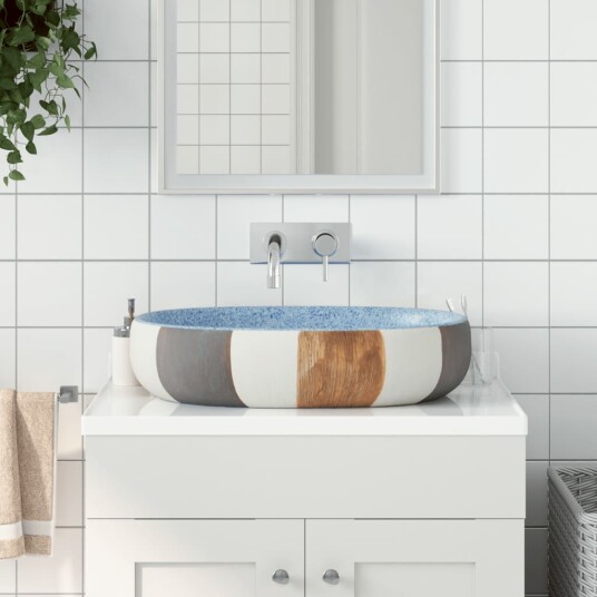 vidaXL Benkeservant flerfarget oval 59x40x14 cm keramikk
