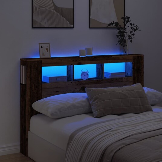  Sengegavl med LED gammelt tre 160x18,5x103,5 cm konstruert tre 8721158446756