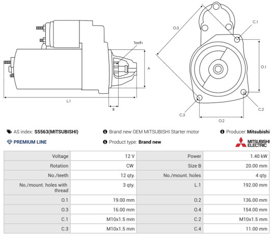 AS PL S5563MITSUBISHI Starter