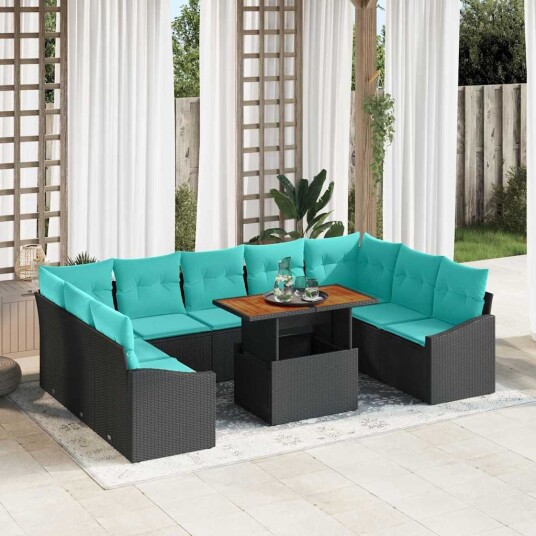vidaXL Hagesofa Set 10 stk. 9 Antall seter Svart og teal