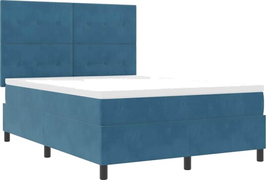 Box Spring Seng med Madrass Mørk Blå 140x190 cm Fløyel Box Spring Seng med Madrass Mørk Blå 140x190 cm Fløyel
