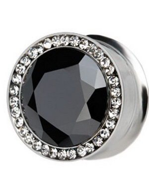 Aab Piercing Plugg med Svart Diamant Rammet med Hvite Stener