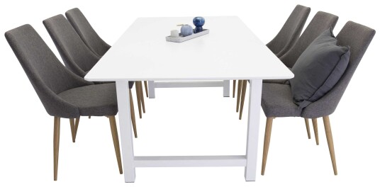 Venture Design Count & Leone spisegruppe Hvit/grå 6 st stoler & bord 220 x 100 cm
