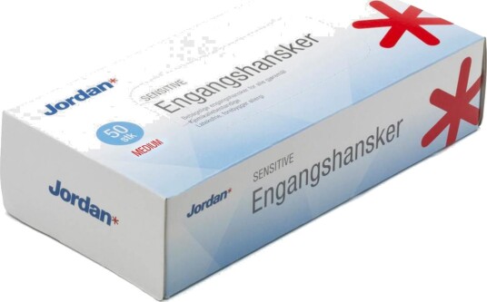 ENGANGSHANSKE SENSITIVE str M 50stk 5/40 DISPENSER MEDIUM JORDAN