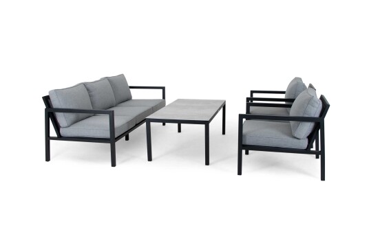 Brafab Belfort sofagruppe Svart med grå dyna 3 seter sofa & 2st lenestoler & sofabord 140x70 cm