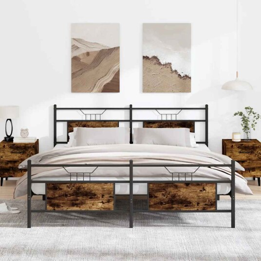 Sengeramme i metall uten madrass røkt eik 180x200 cm 3325093