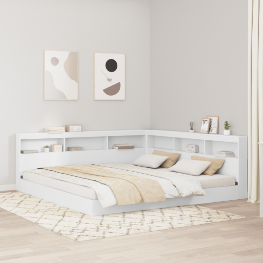 Bokhylkeseng Hvit 200x200 cm Konstruert Tre