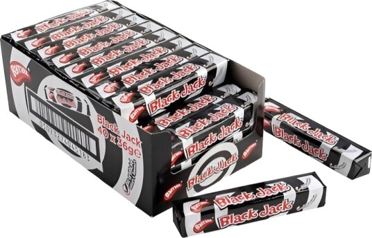 40 stk Barratt Black Jack Stick Pack Karameller med Anissmak Hel Eske 1,44 kg UK