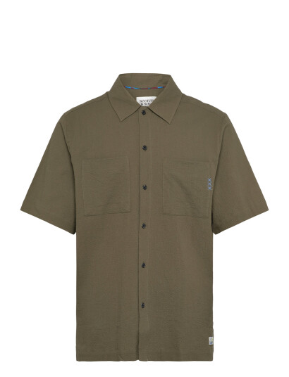 Scotch & Soda Relaxed Fit Short Sleeve Seersucker Shirt - Green - S