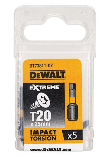 Dewalt Bits torx t20 25mm torsion 5 stk for bruk med slagtrekker dt7381t