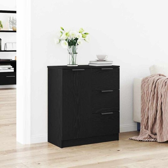Serviesskap med skuff Svart 60 x 30 x 70 cm Konstruert tre Serviesskap med skuff Svart 60 x 30 x 70 cm Konstruert tre