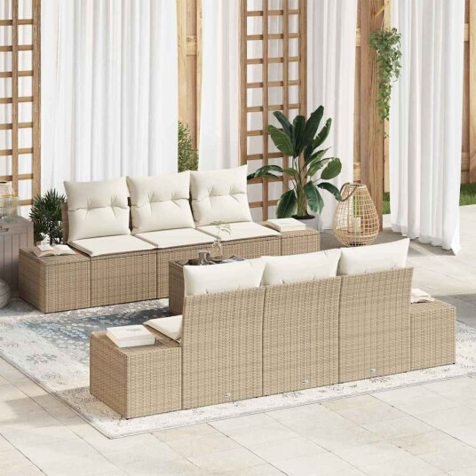 7 Delers Hagesofa Sett med Puter Beige Poly Rattan