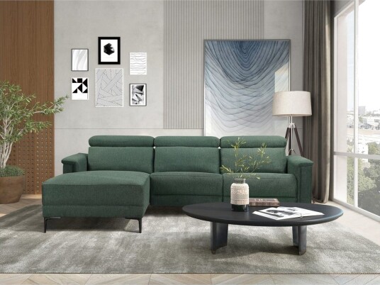 Hjørnesofa 3 seter Lund Mørk grønn Belfast stoff Venstre Manuell Recliner Mørk grønn Belfast stoff Venstre Manuell Recliner
