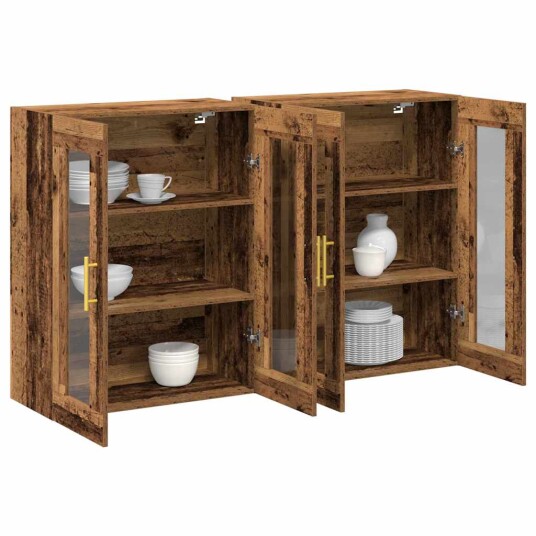 Vegghengte skap 2 stk i gammelt treverk 69,5 x 34 x 90 cm