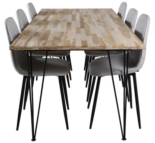 Venture Design Bali & Polar spisegruppe Natur/grå 6 st stoler & bord 200 x 90 cm