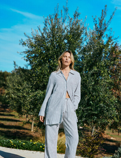 FREE/QUENT Pants From Freequent In A Soft Material With A Striped Print. The Pants Have A S - Navy - XXL