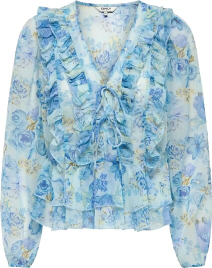 ONLY Onlvictoria Ls Frill Top Wvn Ex   Blue   M