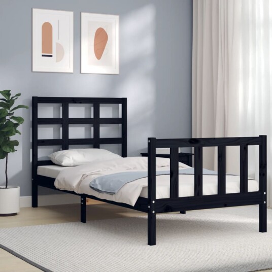 vidaXL Sengeramme med hodegavl svart 90x190 cm heltre