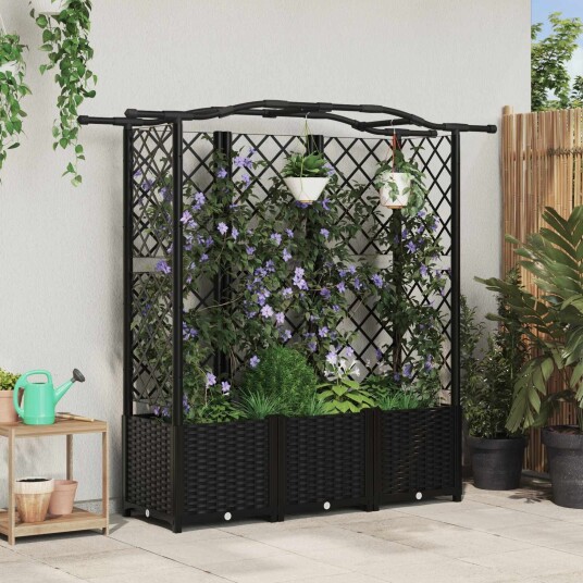 vidaXL Hevet Bed med Trellis og Tak Svart 163 x 40 x 138 cm PP