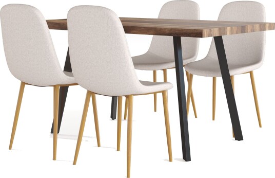 Marcelen Spisebord Uttrekkbart med ileggsplate + 4 stk Nibe stol beige med eikeben - Brun/Beige