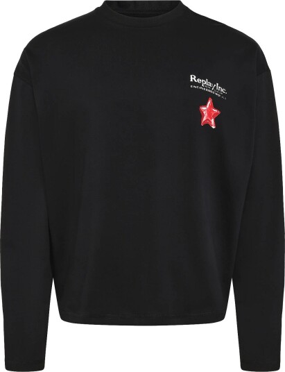 Replay Long Sleeved T Shirt Boxy   BLACK   M