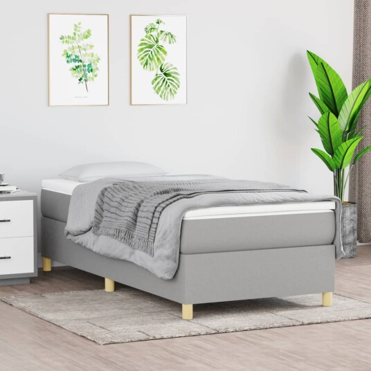 vidaXL Sengeramme boksfjær lysegrå 90x190 cm 3FT Single stoff vidaXL Sengeramme boksfjær lysegrå 90x190 cm 3FT Single stoff