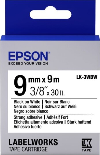 Epson Labelworks Lk 3Wbw   Svart På Hvitt   Rull 0,9 Cm X 9 M 1 KassettEr Merketape   For Labelworks Lw 1000 300 400 600 700 900 K400 Z5000 Z5010 Z700 Z710 Z900