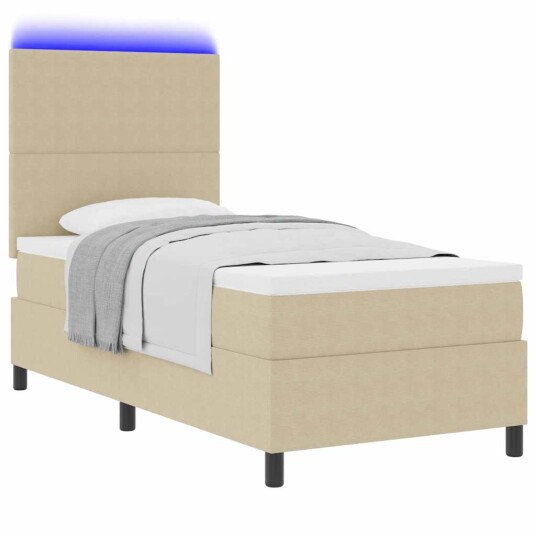 LED Box Springer Bed Lys Grå og Hvit 80 x 200 cm Corduroy stoff