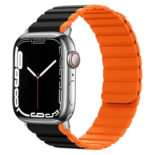 Lippa Apple Watch (42/44/SE/45/49mm) Magnetisk Silikon Multi Reim - Svart / Oransje