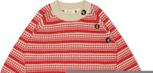 Petit Piao O Neck Light Nordic Knit Sweater Off White/Bright Red (110 / 5 år)
