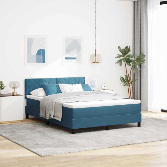 Bokfjærmadrass med madrass Mørkeblå 140x190 cm Fløyel