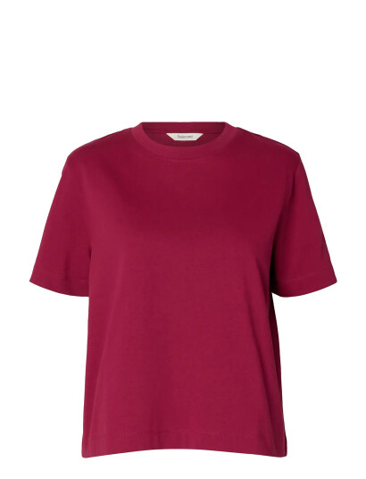 Selected Slfessential Ss Boxy Tee Noos Burgundy M