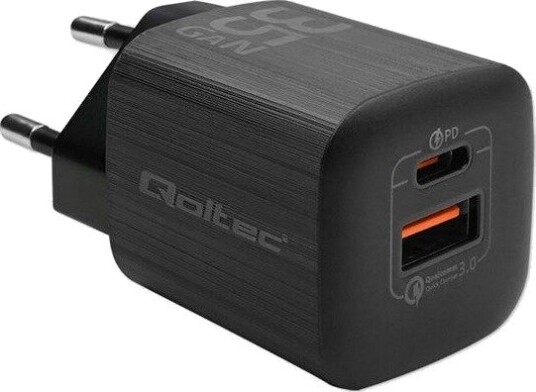 Qoltec GaN ULTRA 50764 - 35W USB-C/USB-A hurtiglader - svart