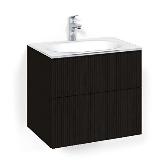 Macro Design Crown Line/push-open Servantskap 2-skuff - med Glasservant Svart eik / 60cm Glass Edge Hvit