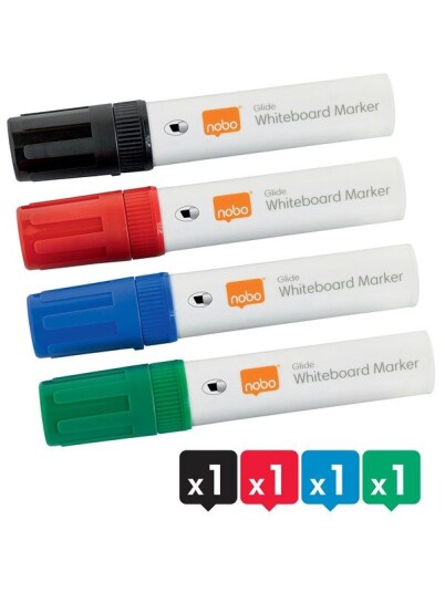 Nobo Glide whiteboardpenner stor skr tupp 4 Pack. Assortert