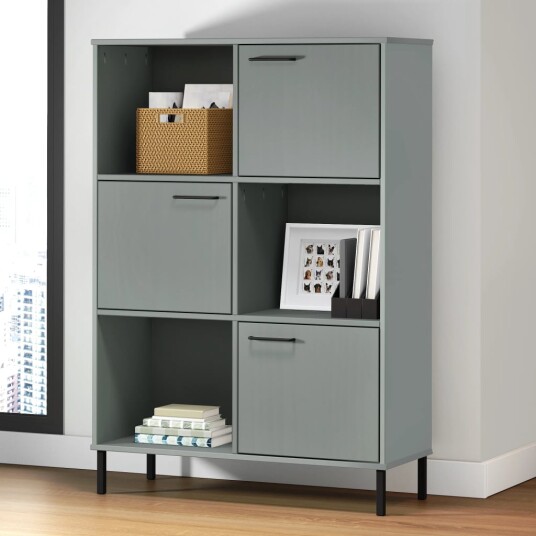 vidaXL Bokhylle med metallben gr? 90x35x128,5 cm heltre OSLO