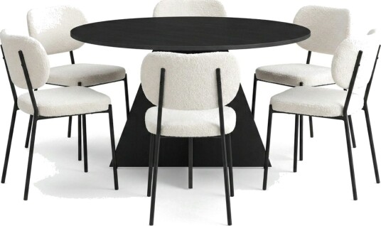 Vera spisegruppe rund 130 cm svart med 6 Gemmiano spisestoler   Svart