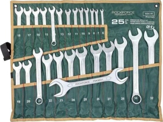 Rockforce Fastnøkkel Flat/Åpen Vinkelsett 25 Deler (6-32 mm) + 36 × 41 mm