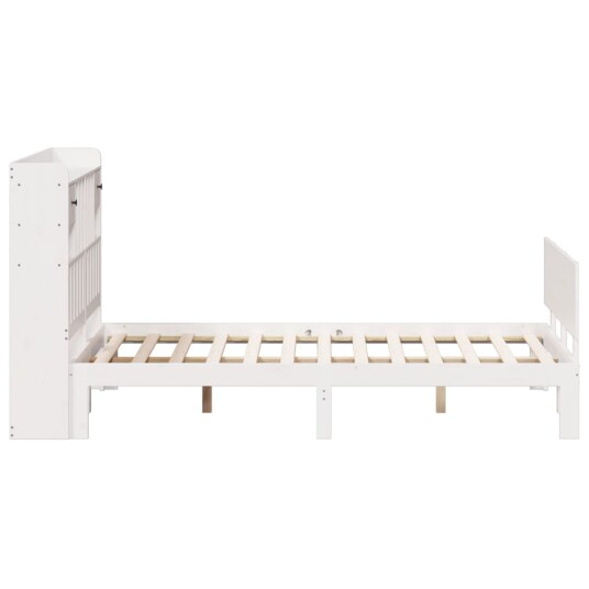 Seng med bokhylle uten madrass hvit 160x200 cm heltre furu 8721158614841